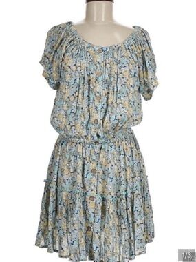 Juniper Blu and Cream Floral Button-Front Mini Dress